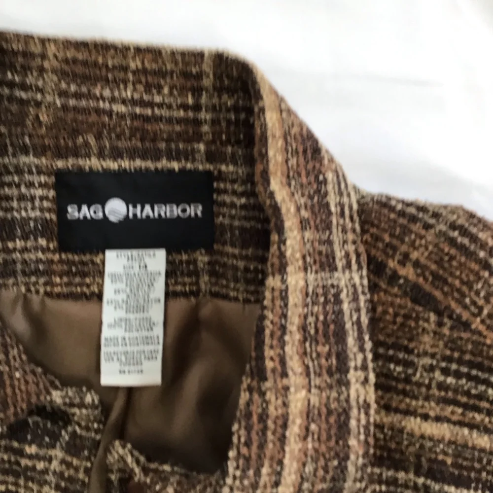 SAG HARBOR Vintage Women Brown Plaid Career Blazer, Size 14 - Picture 13 of 13